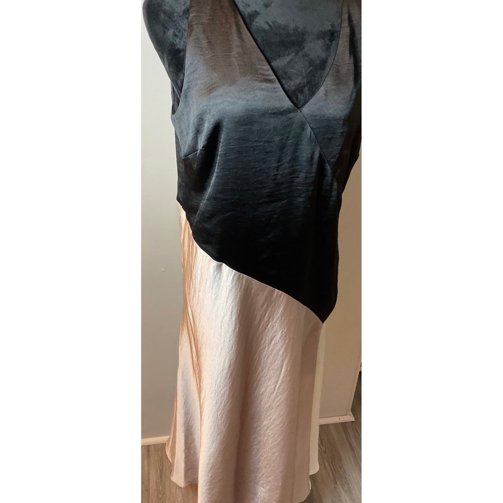 Body on Slip Dress‎ DKNY Colorblock V Neck Satin MIDI  Sz 10 Black Pink Cream - Picture 2 of 13